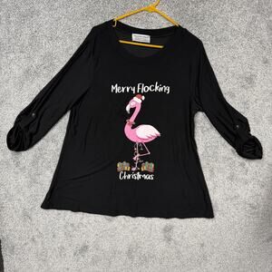 Tiara International Shirt Womens XL Merry Flocking Christmas Flamingo Kitschy